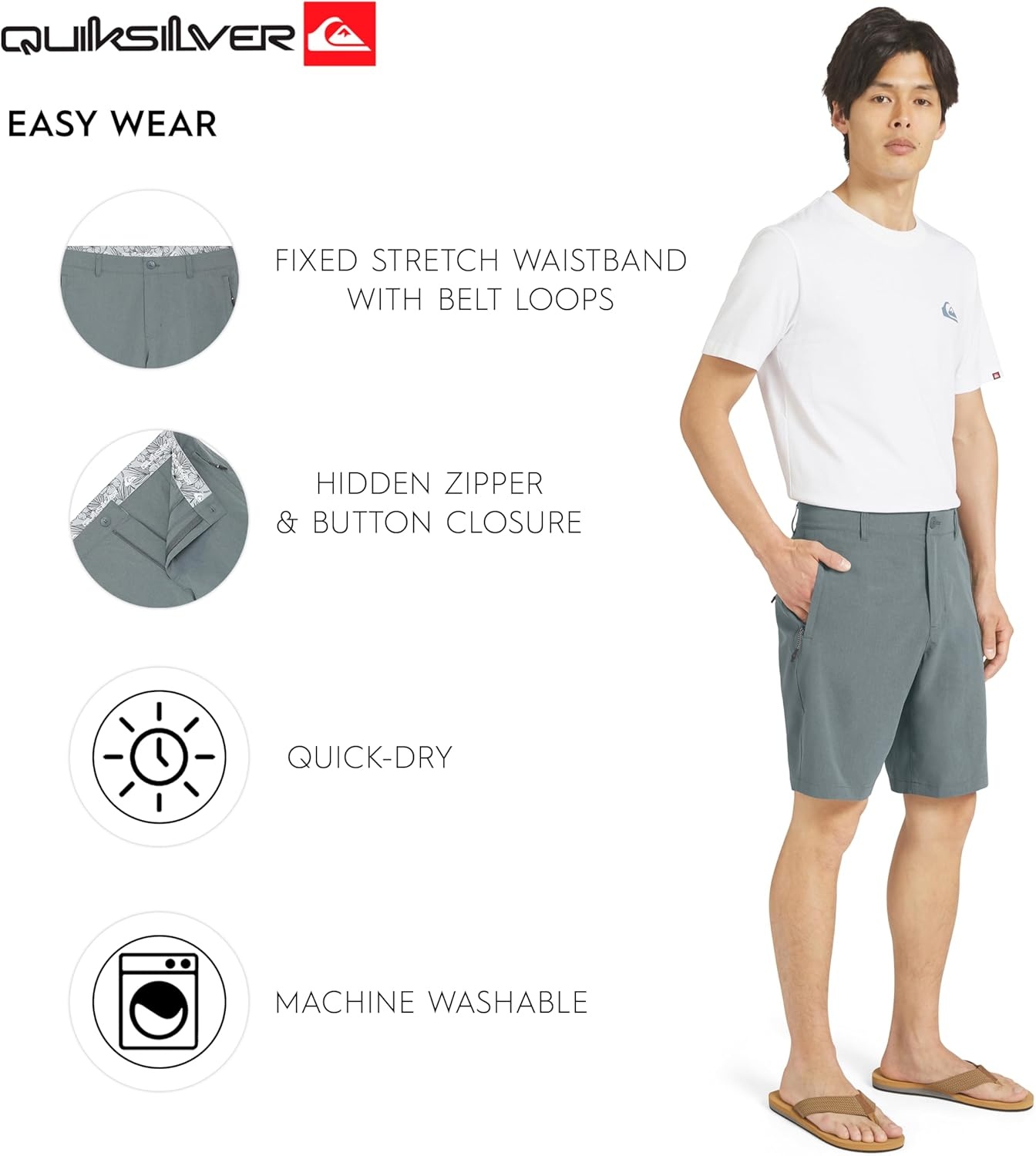 image:imageQuiksilver Mens Quick Dry Performance Fixed Waist 7 Inch Water Friendly Hybrid ShortsUrban Chic