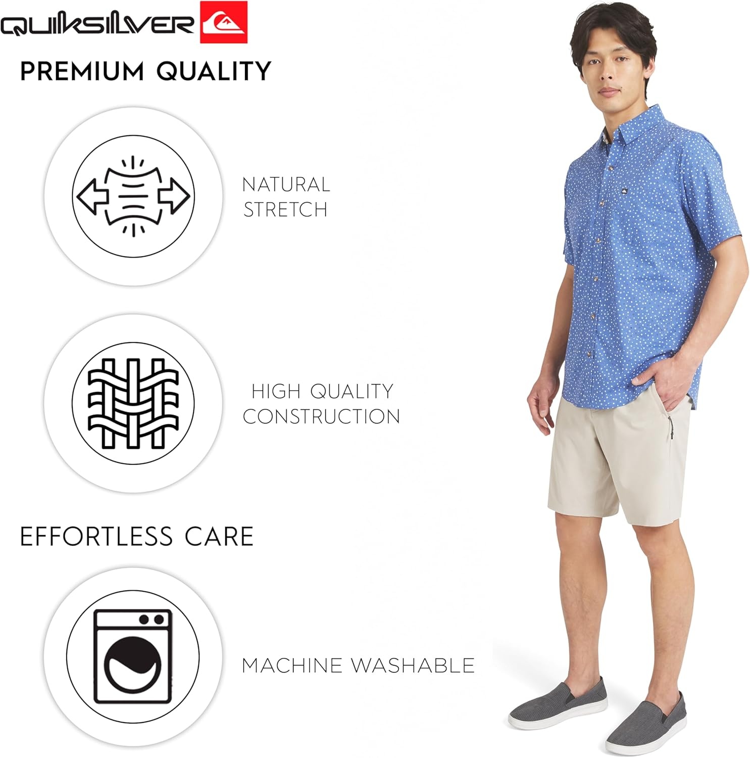 image:imageQuiksilver Mens Regular Fit Premium Soft Cotton Short Sleeve Button Down Woven ShirtVintage Indigo