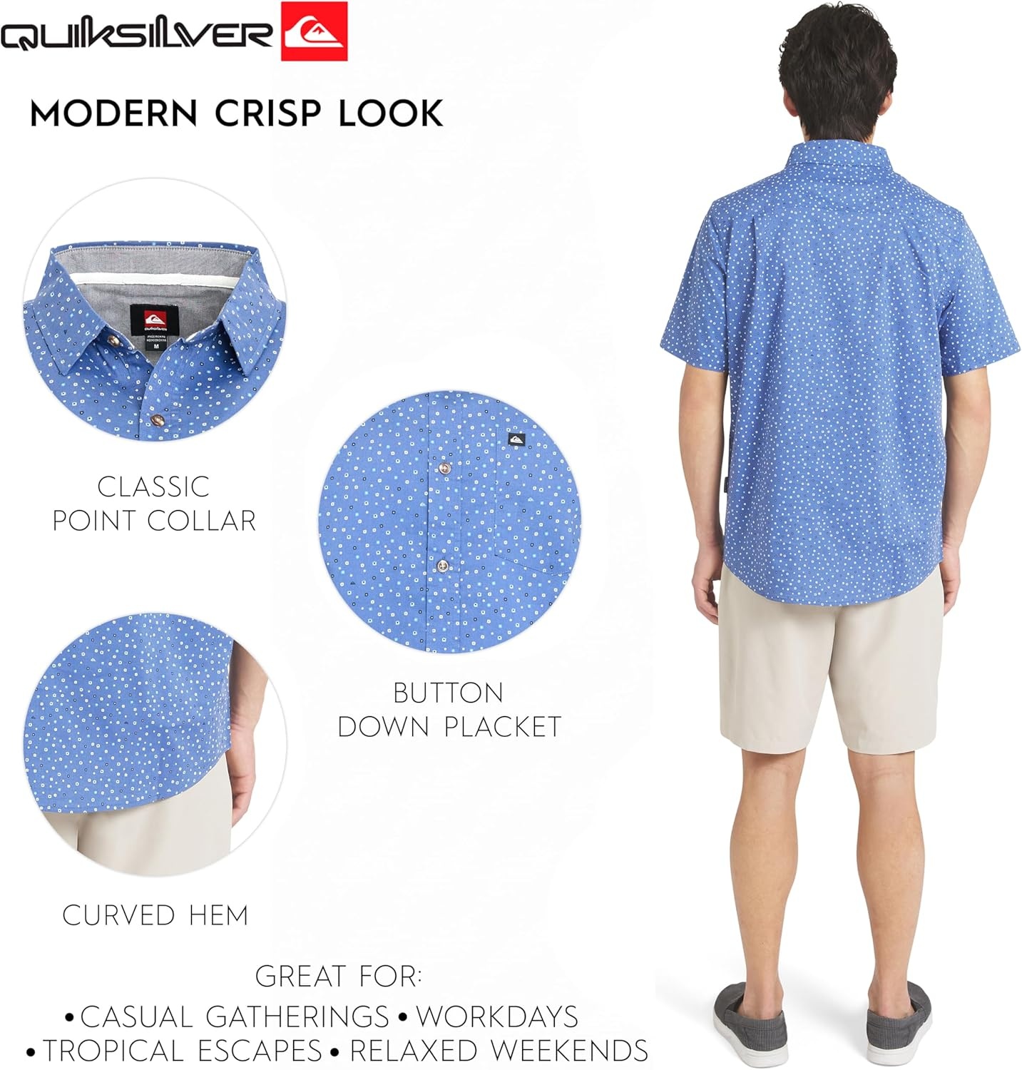 image:imageQuiksilver Mens Regular Fit Premium Soft Cotton Short Sleeve Button Down Woven ShirtVintage Indigo