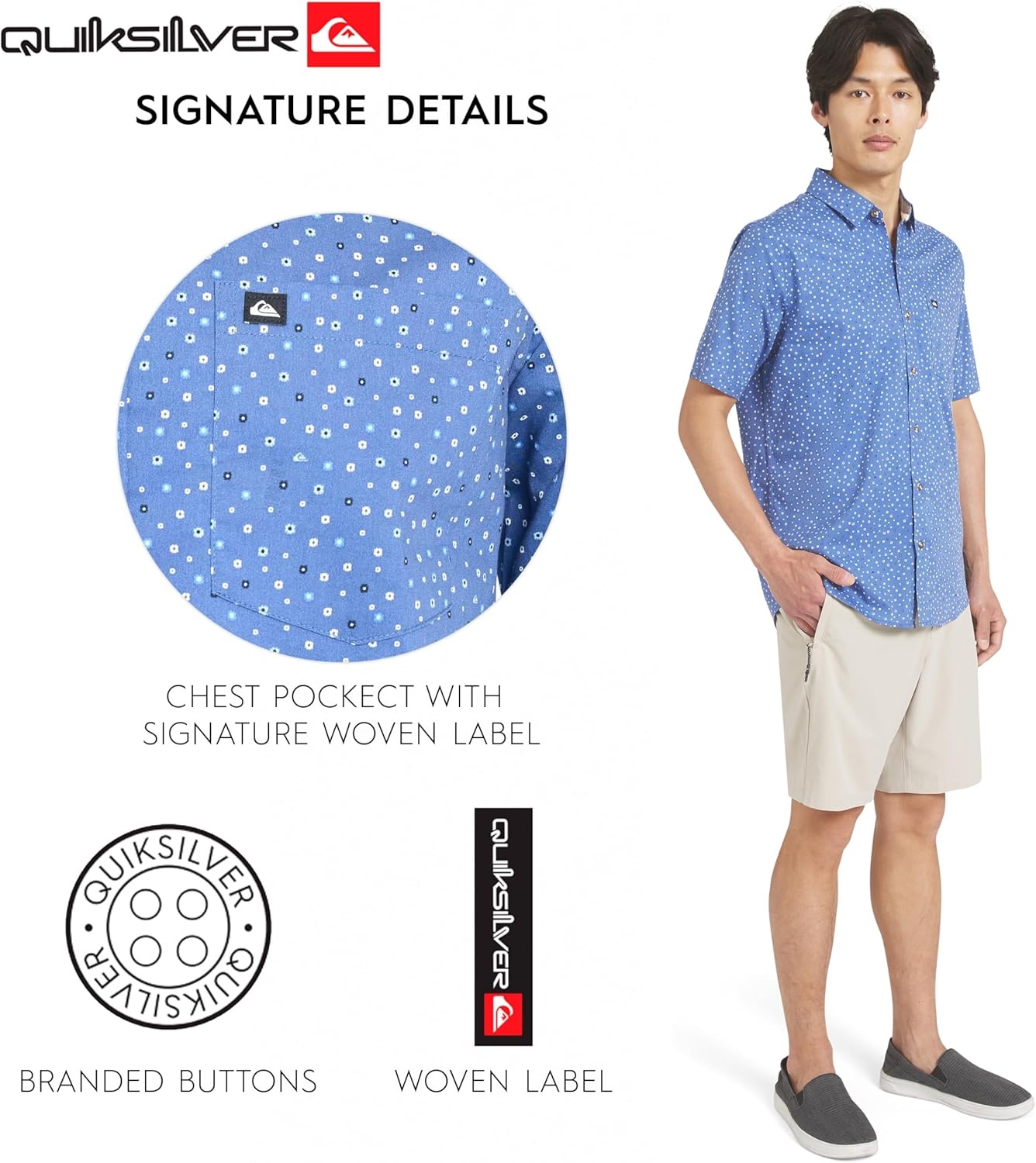 image:imageQuiksilver Mens Regular Fit Premium Soft Cotton Short Sleeve Button Down Woven ShirtVintage Indigo