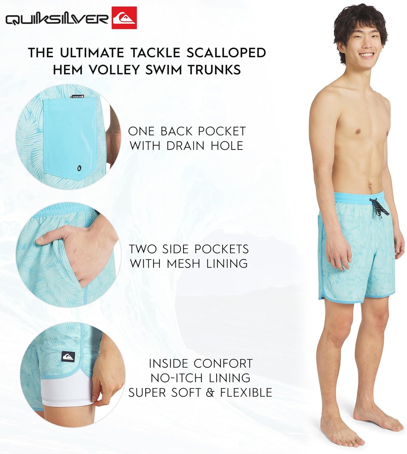 image:imageQuiksilver Mens Swimwear Regular Fit Stretchable Comfort Liner Swim Trunks SXXLFloral Design Blue Haze