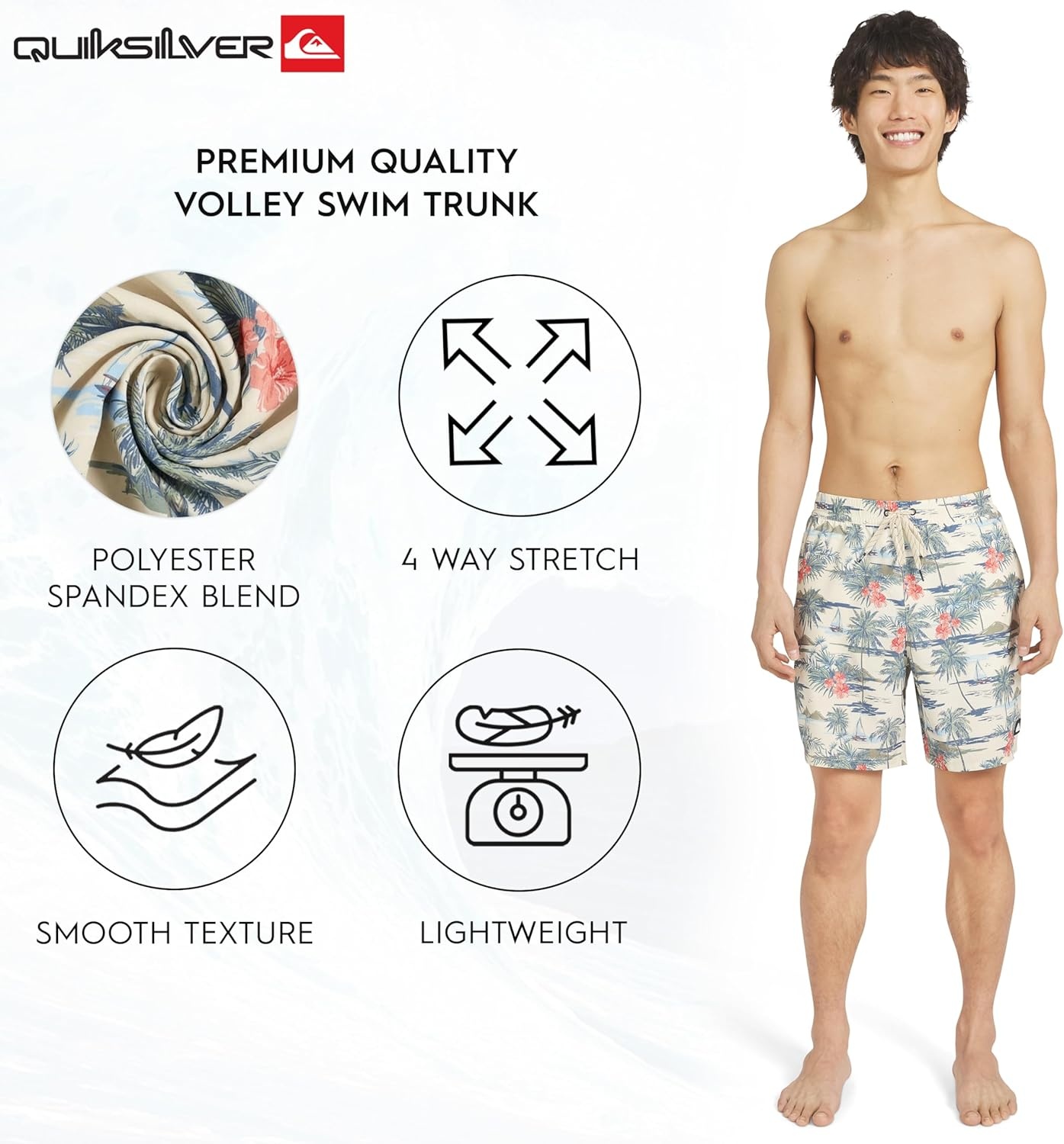 image:imageQuiksilver Mens Swimwear Regular Fit Stretchable Comfort Liner Swim Trunks SXXLFloral Design Bone White