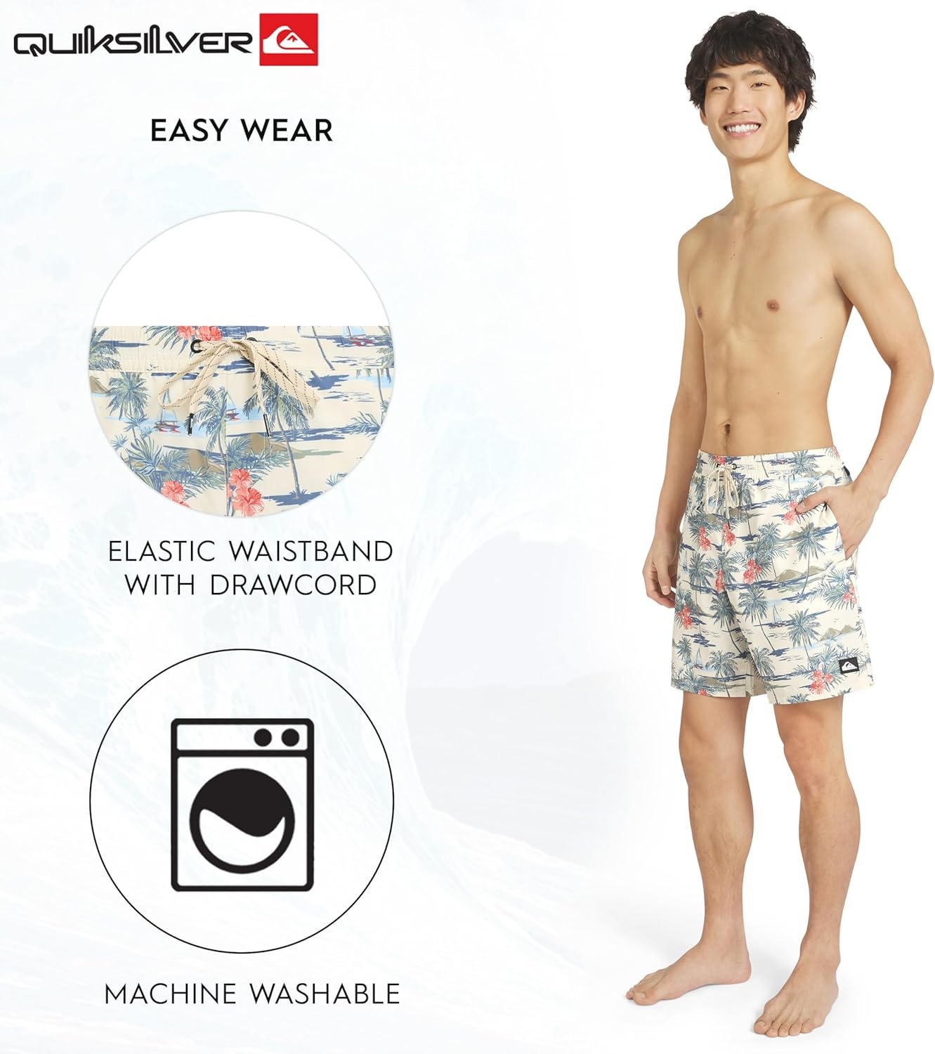 image:imageQuiksilver Mens Swimwear Regular Fit Stretchable Comfort Liner Swim Trunks SXXLFloral Design Bone White