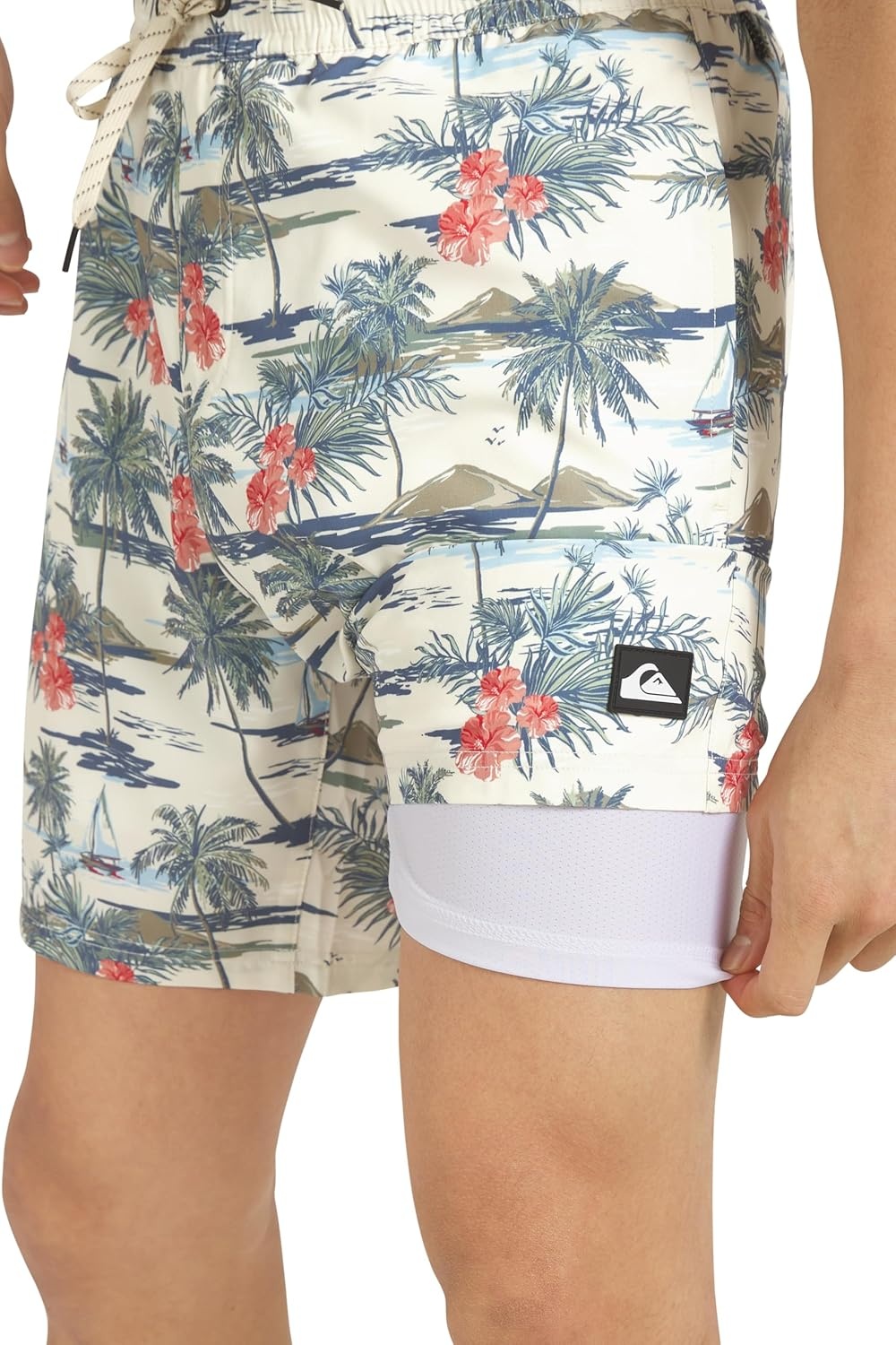 image:imageQuiksilver Mens Swimwear Regular Fit Stretchable Comfort Liner Swim Trunks SXXLFloral Design Bone White