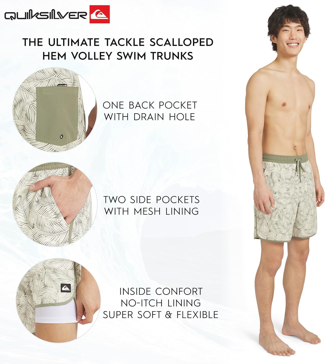 image:imageQuiksilver Mens Swimwear Regular Fit Stretchable Comfort Liner Swim Trunks SXXLFloral Design Dusty Olive