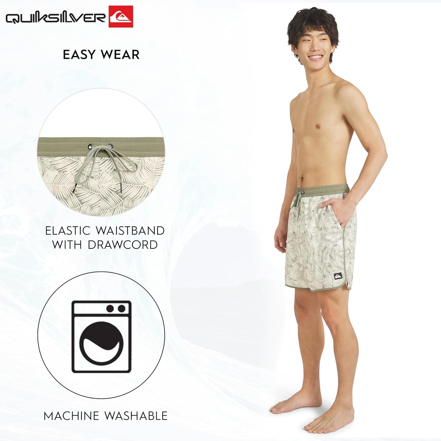 image:imageQuiksilver Mens Swimwear Regular Fit Stretchable Comfort Liner Swim Trunks SXXLFloral Design Dusty Olive