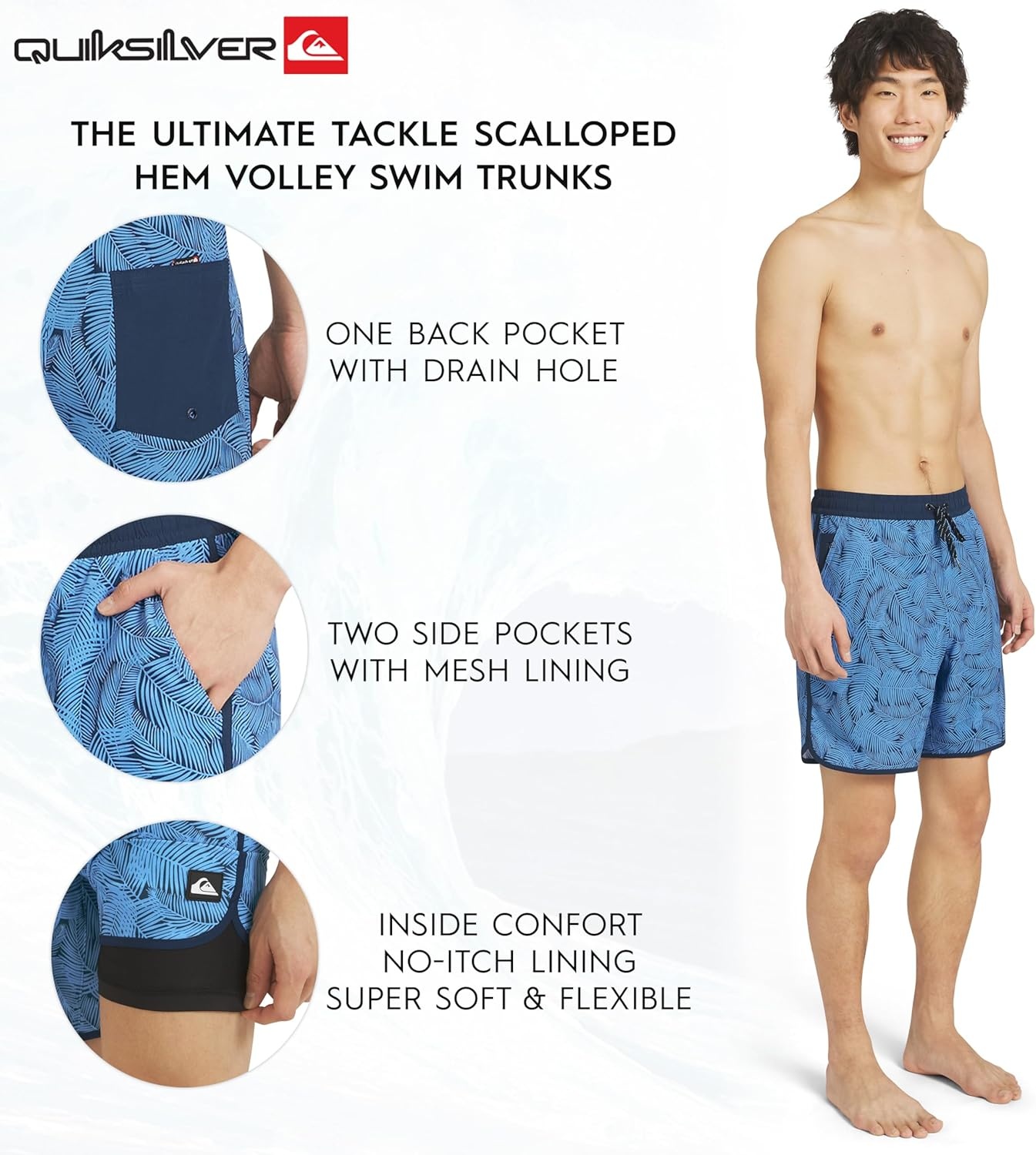 image:imageQuiksilver Mens Swimwear Regular Fit Stretchable Comfort Liner Swim Trunks SXXLFloral Design Total Eclipse