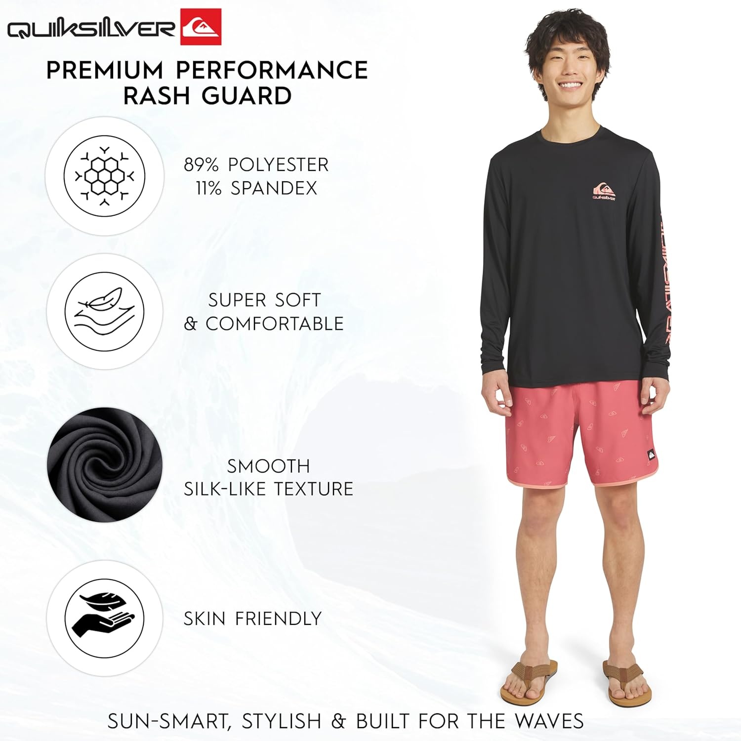 image:imageQuiksilver Mens Swimwear Regular Fit UPF 50 Long Sleeve Sun Tee Rash Guard Shirt SXXLAnthracite