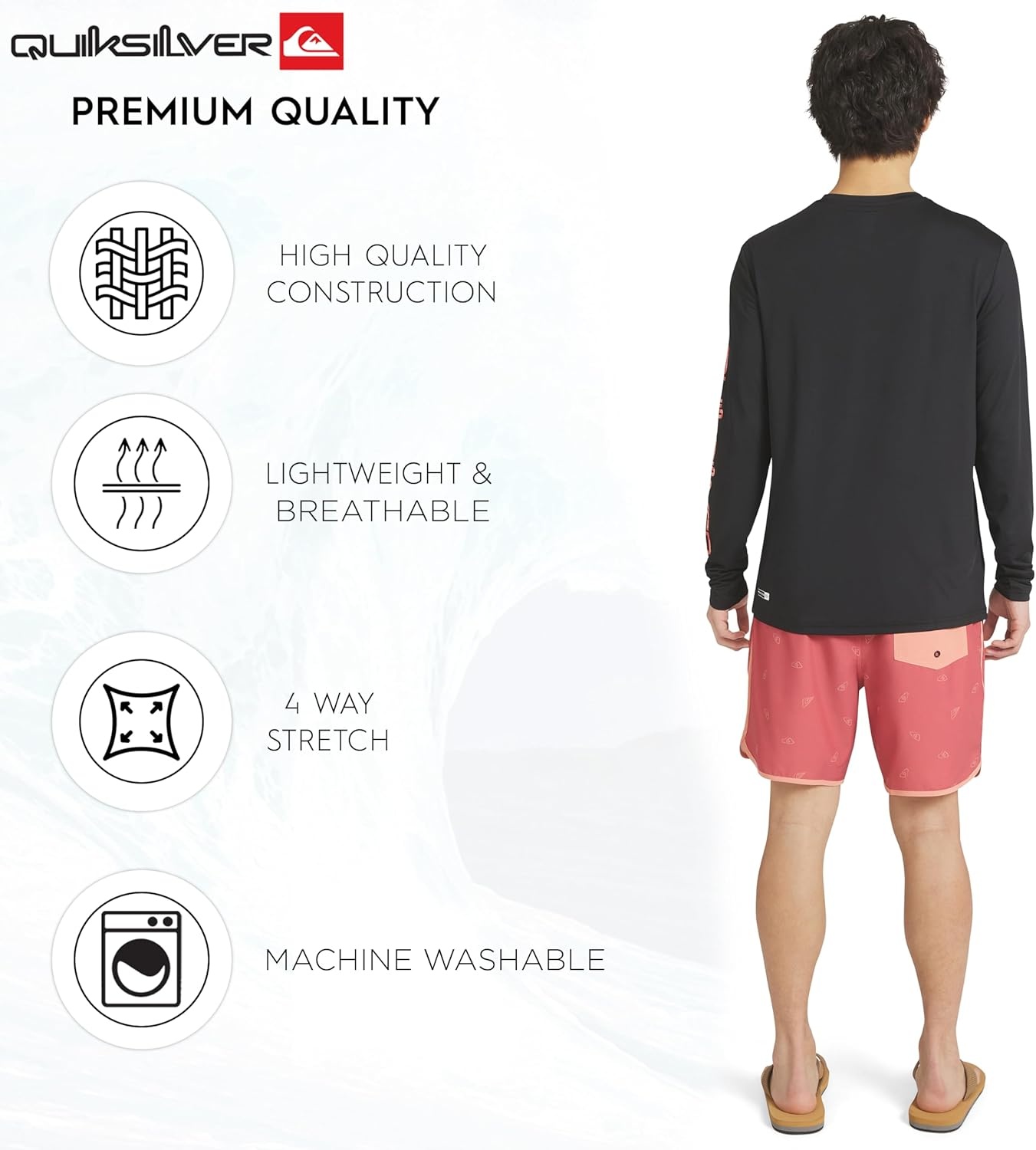 image:imageQuiksilver Mens Swimwear Regular Fit UPF 50 Long Sleeve Sun Tee Rash Guard Shirt SXXLAnthracite