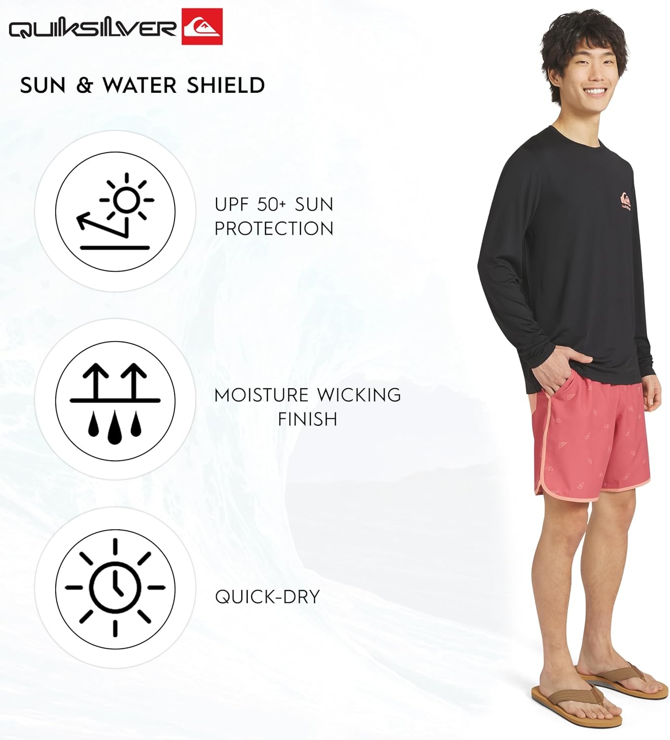 image:imageQuiksilver Mens Swimwear Regular Fit UPF 50 Long Sleeve Sun Tee Rash Guard Shirt SXXLAnthracite