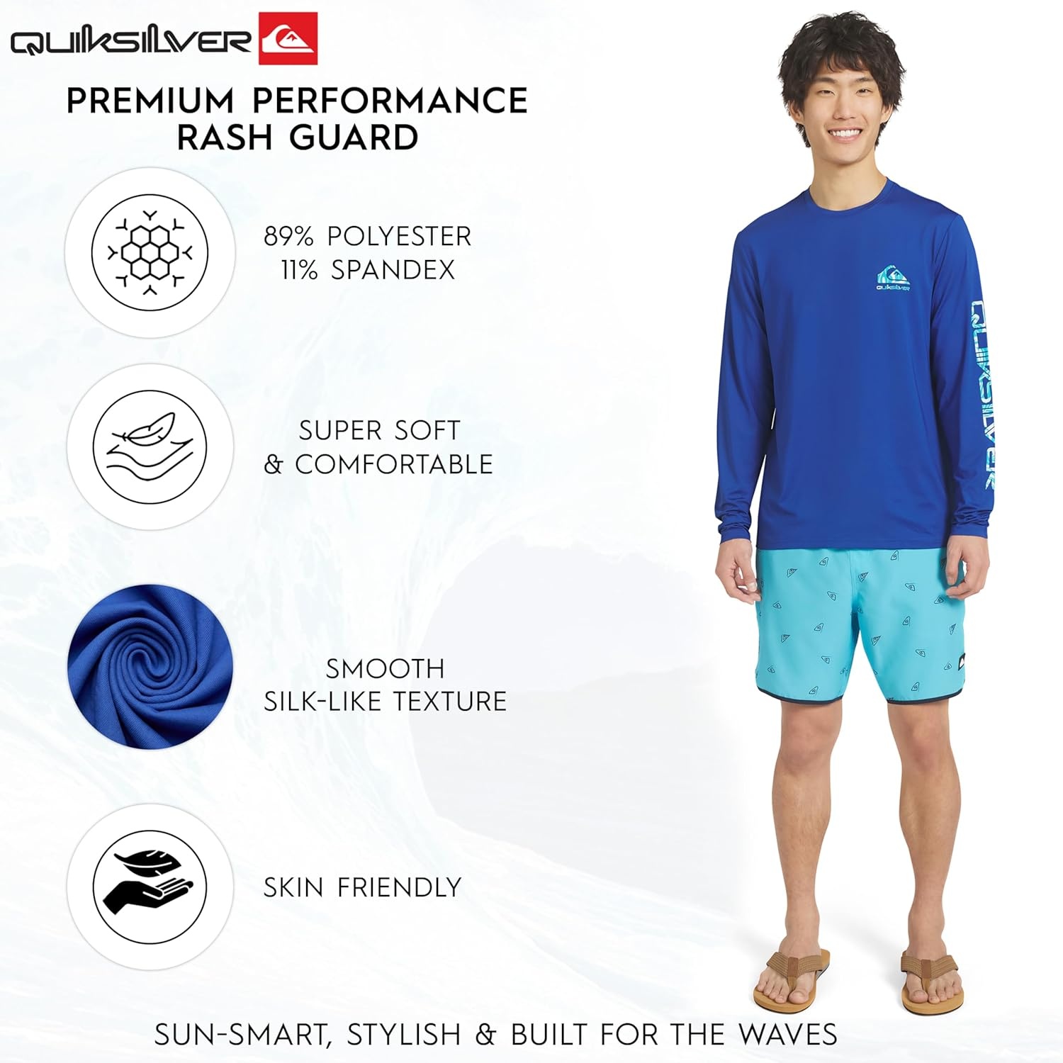image:imageQuiksilver Mens Swimwear Regular Fit UPF 50 Long Sleeve Sun Tee Rash Guard Shirt SXXLBlue Quartz