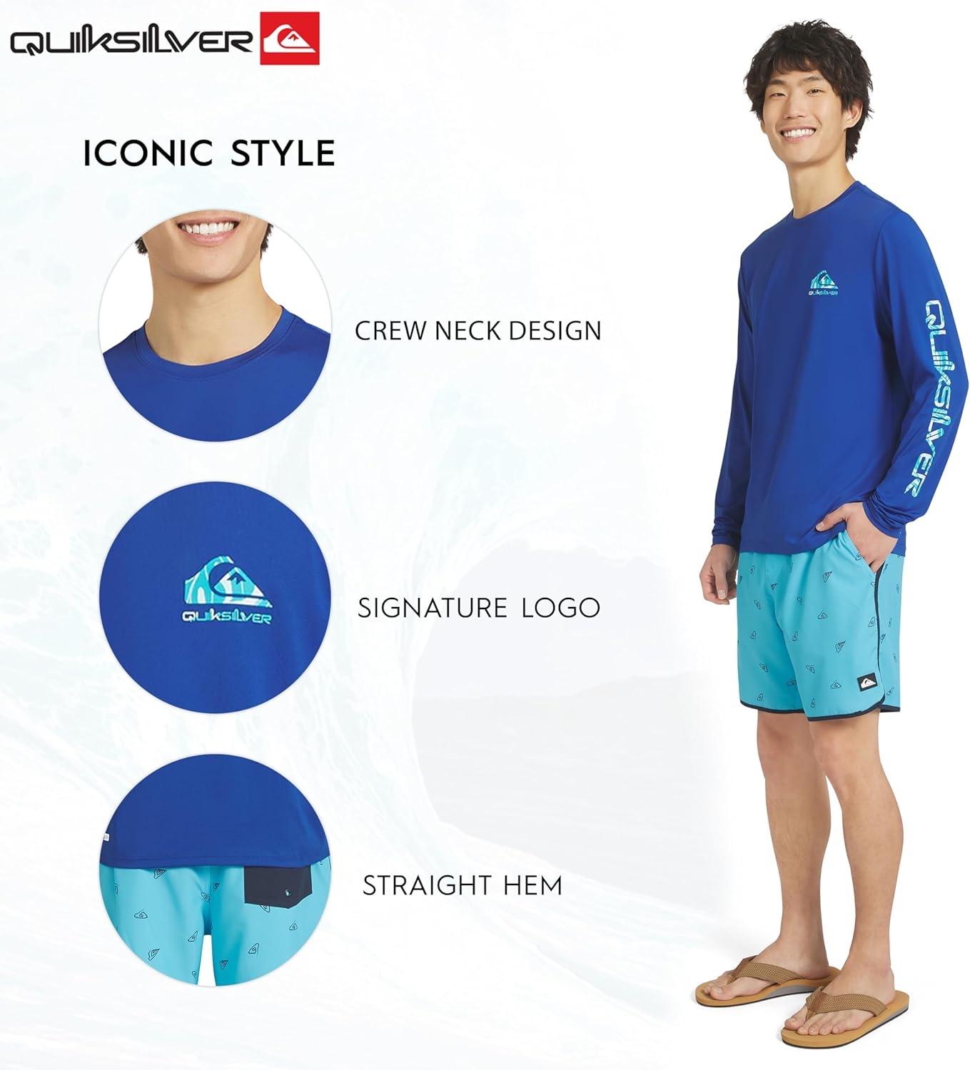 image:imageQuiksilver Mens Swimwear Regular Fit UPF 50 Long Sleeve Sun Tee Rash Guard Shirt SXXLBlue Quartz