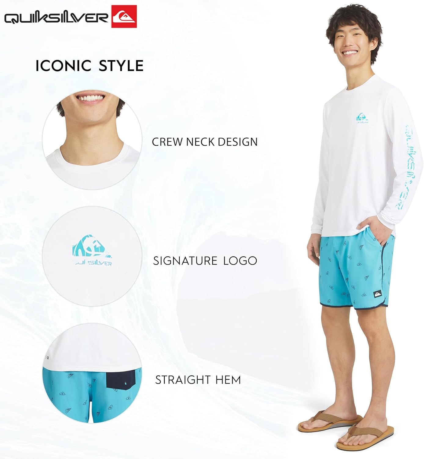 image:imageQuiksilver Mens Swimwear Regular Fit UPF 50 Long Sleeve Sun Tee Rash Guard Shirt SXXLBright White