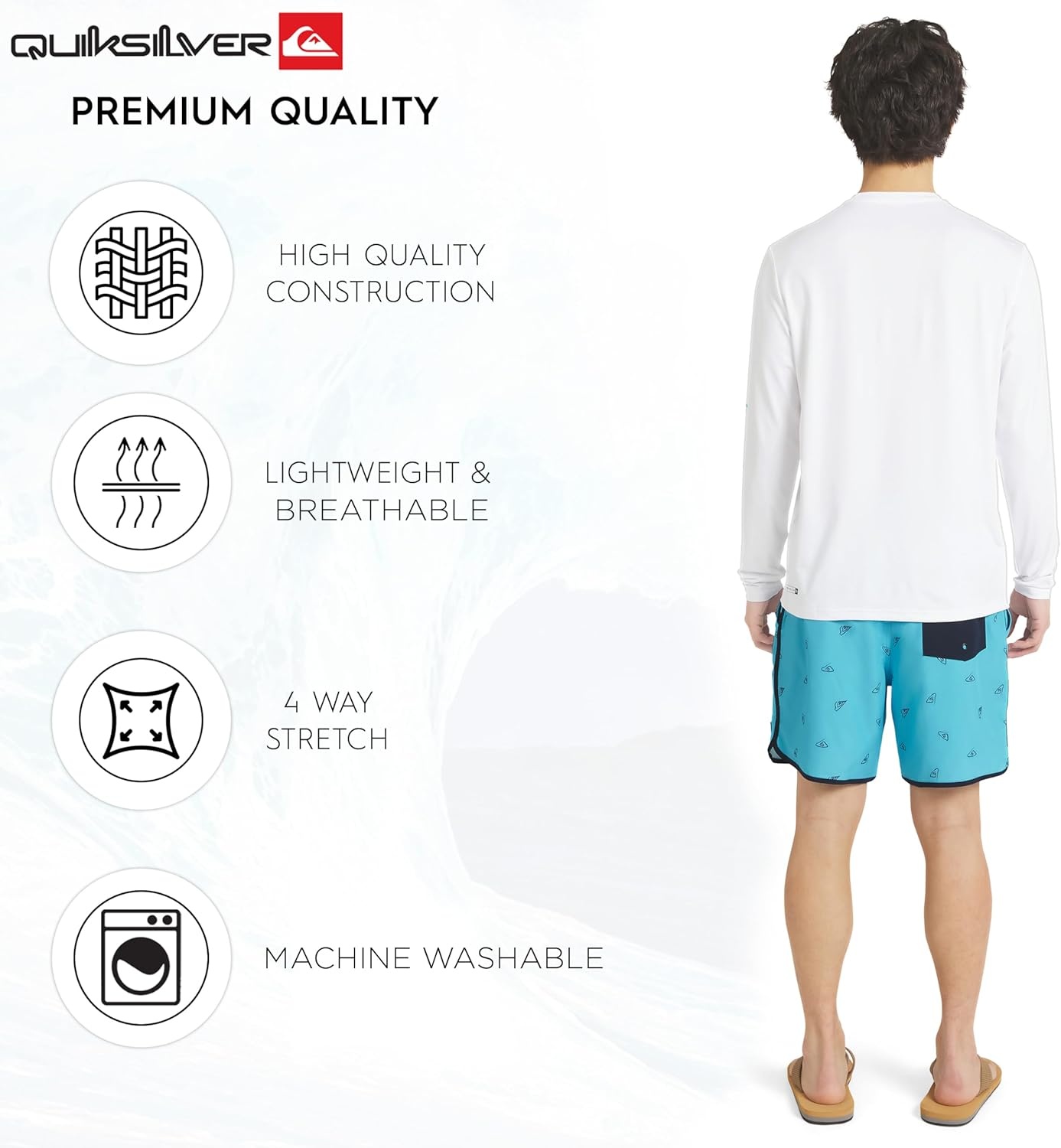 image:imageQuiksilver Mens Swimwear Regular Fit UPF 50 Long Sleeve Sun Tee Rash Guard Shirt SXXLBright White