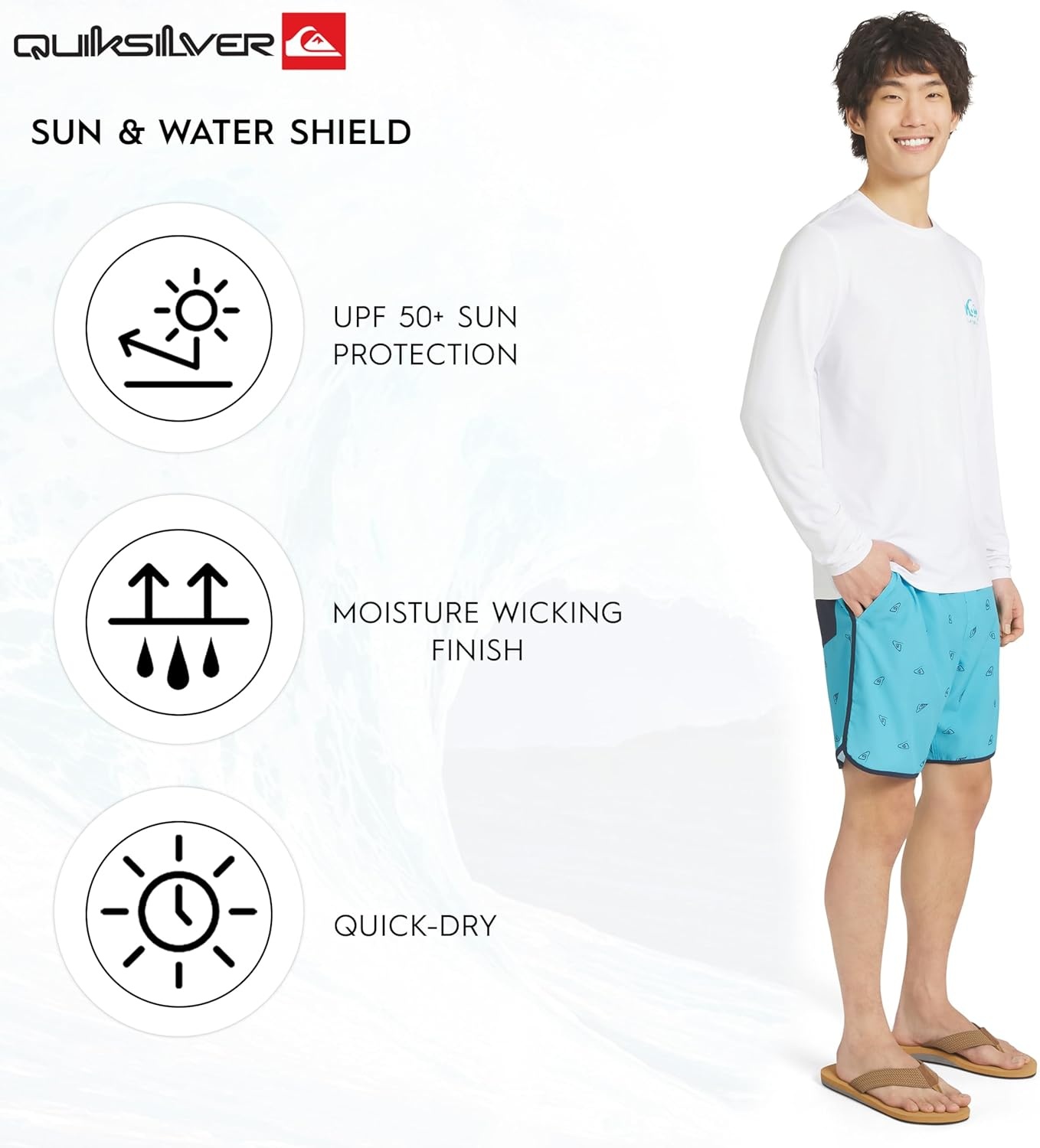 image:imageQuiksilver Mens Swimwear Regular Fit UPF 50 Long Sleeve Sun Tee Rash Guard Shirt SXXLBright White