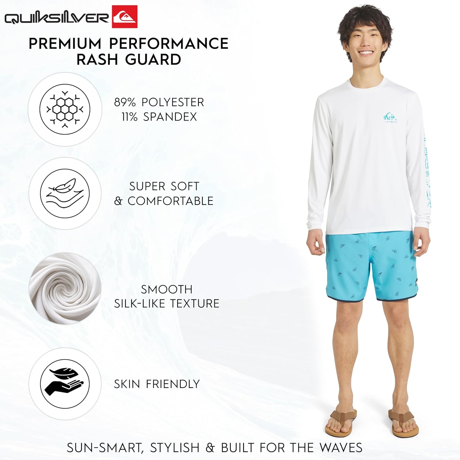 image:imageQuiksilver Mens Swimwear Regular Fit UPF 50 Long Sleeve Sun Tee Rash Guard Shirt SXXLBright White