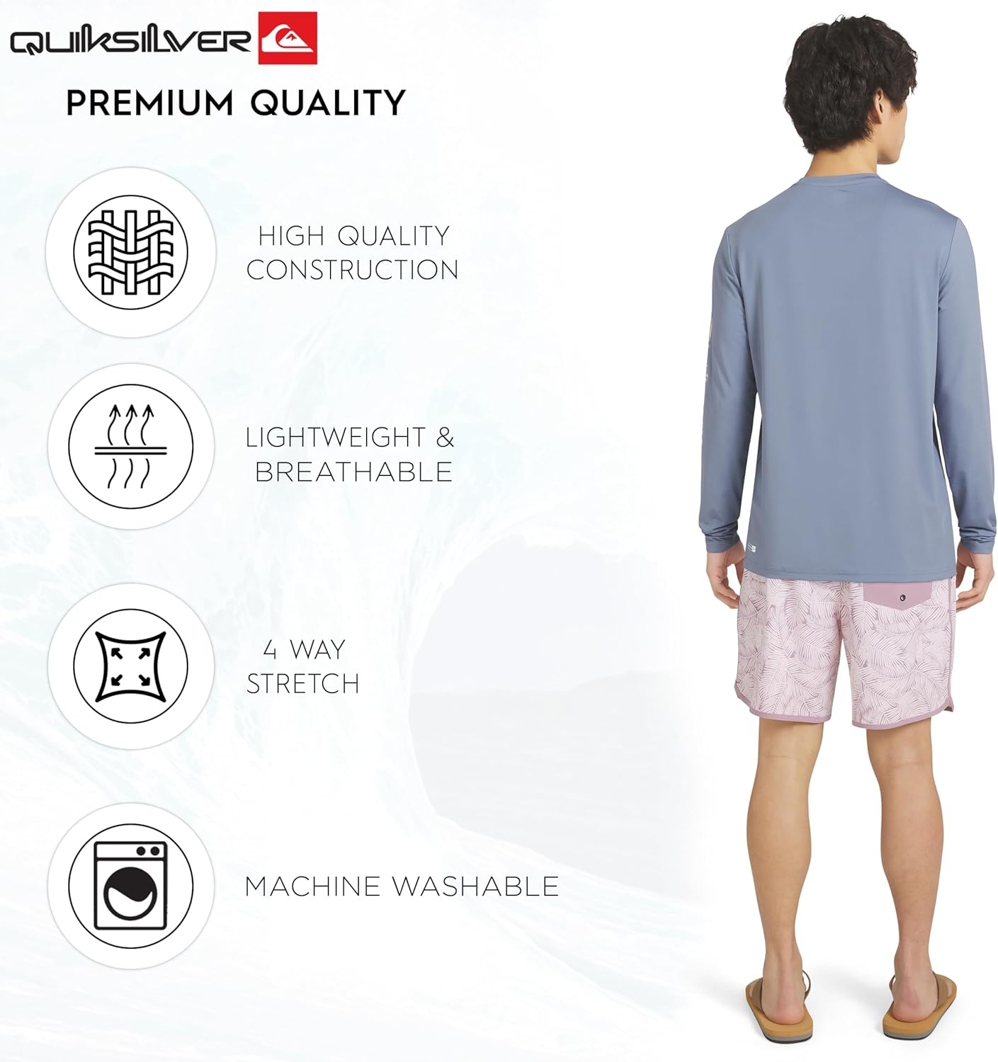 image:imageQuiksilver Mens Swimwear Regular Fit UPF 50 Long Sleeve Sun Tee Rash Guard Shirt SXXLFlintstone