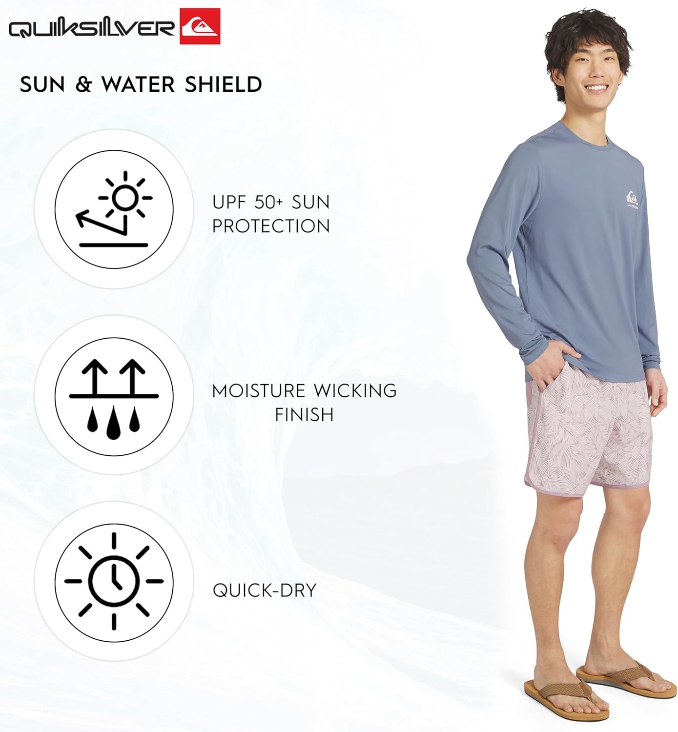 image:imageQuiksilver Mens Swimwear Regular Fit UPF 50 Long Sleeve Sun Tee Rash Guard Shirt SXXLFlintstone