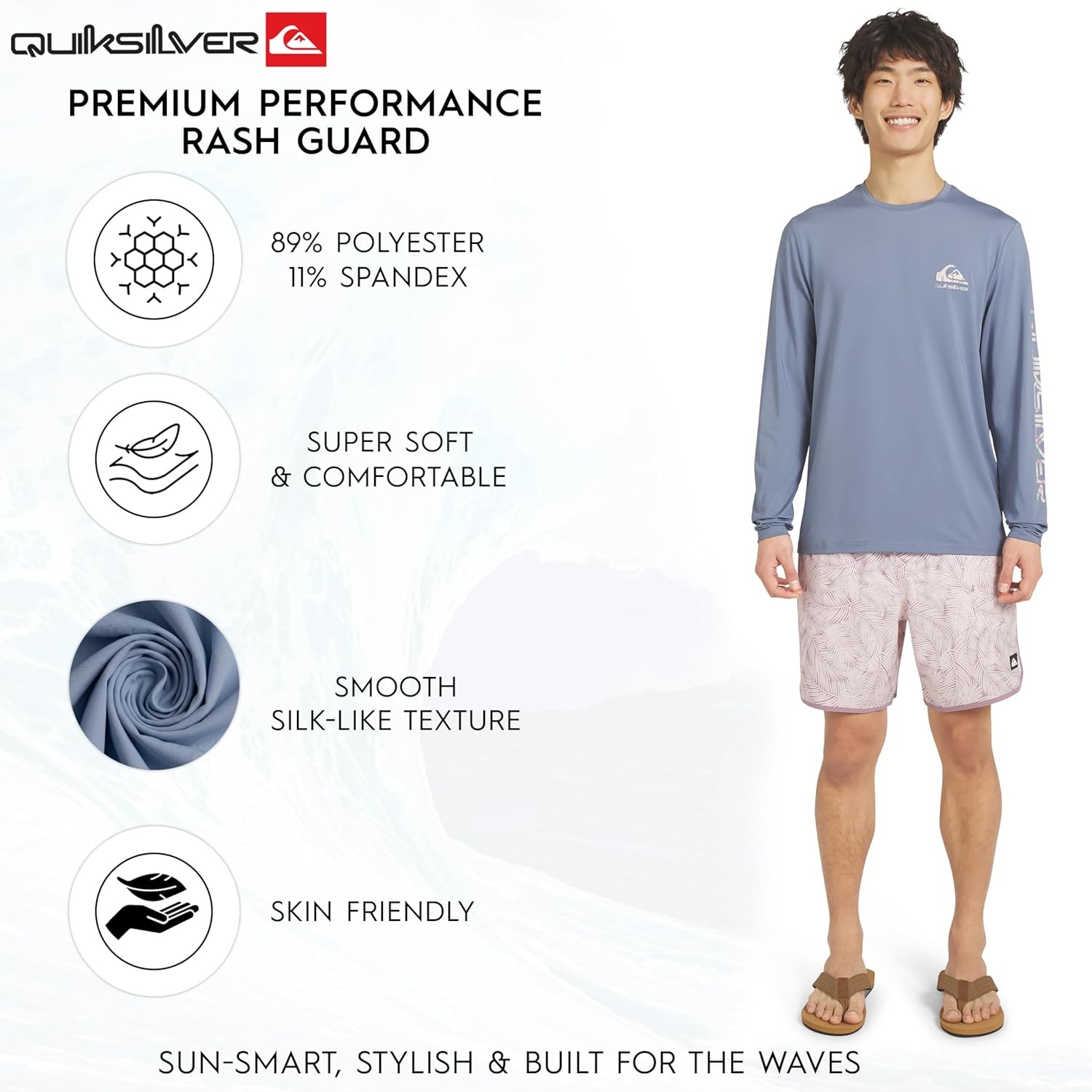 image:imageQuiksilver Mens Swimwear Regular Fit UPF 50 Long Sleeve Sun Tee Rash Guard Shirt SXXLFlintstone