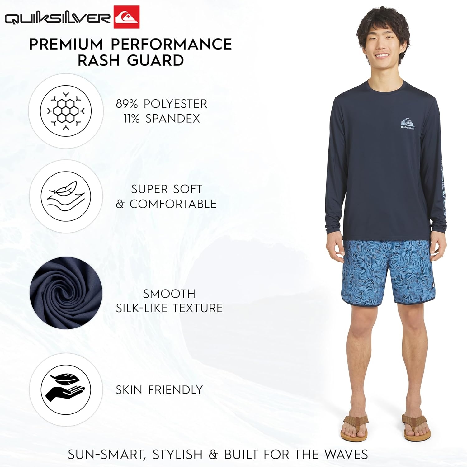 image:imageQuiksilver Mens Swimwear Regular Fit UPF 50 Long Sleeve Sun Tee Rash Guard Shirt SXXLTotal Eclipse
