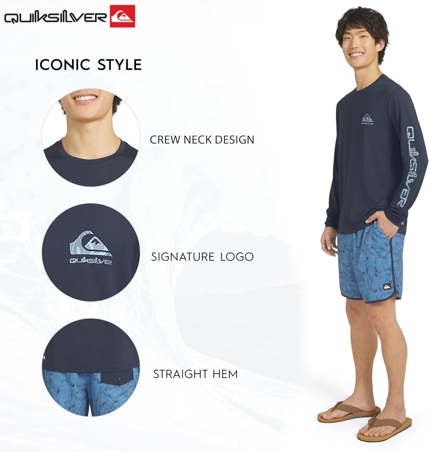 image:imageQuiksilver Mens Swimwear Regular Fit UPF 50 Long Sleeve Sun Tee Rash Guard Shirt SXXLTotal Eclipse