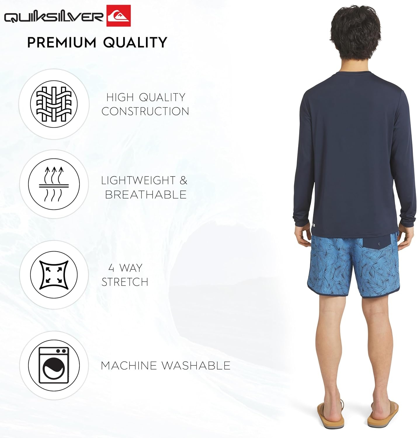 image:imageQuiksilver Mens Swimwear Regular Fit UPF 50 Long Sleeve Sun Tee Rash Guard Shirt SXXLTotal Eclipse