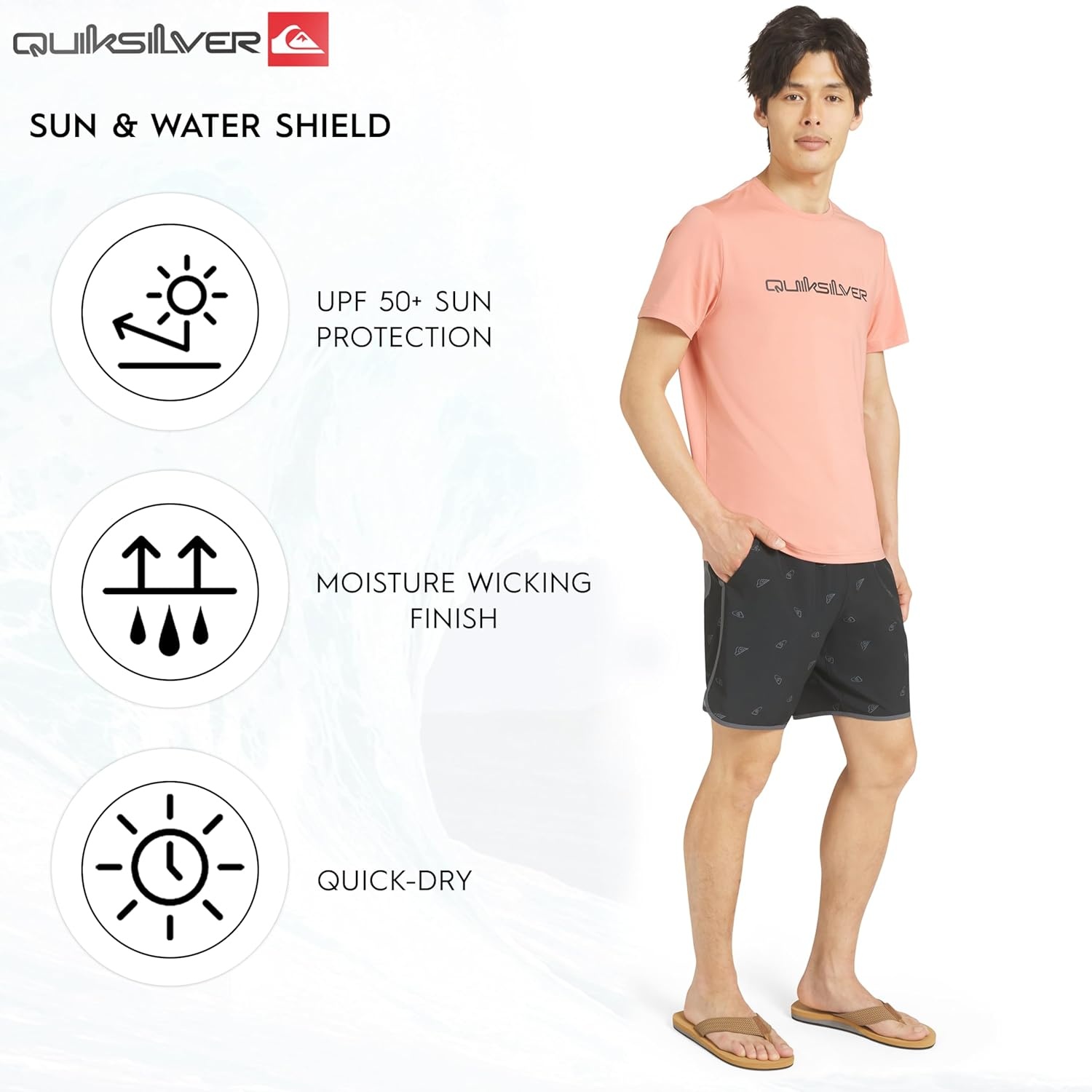 image:imageQuiksilver Mens Swimwear Regular Fit UPF 50 Short Sleeve Sun TeeDesert Sand