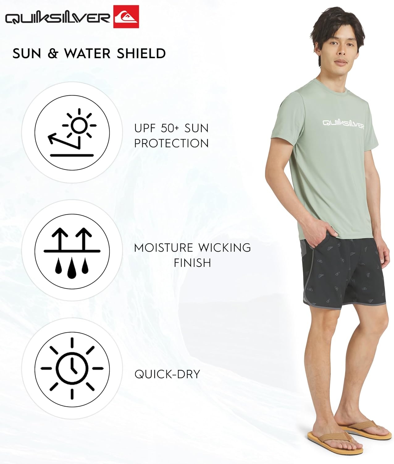 image:imageQuiksilver Mens Swimwear Regular Fit UPF 50 Short Sleeve Sun TeeLily Pad