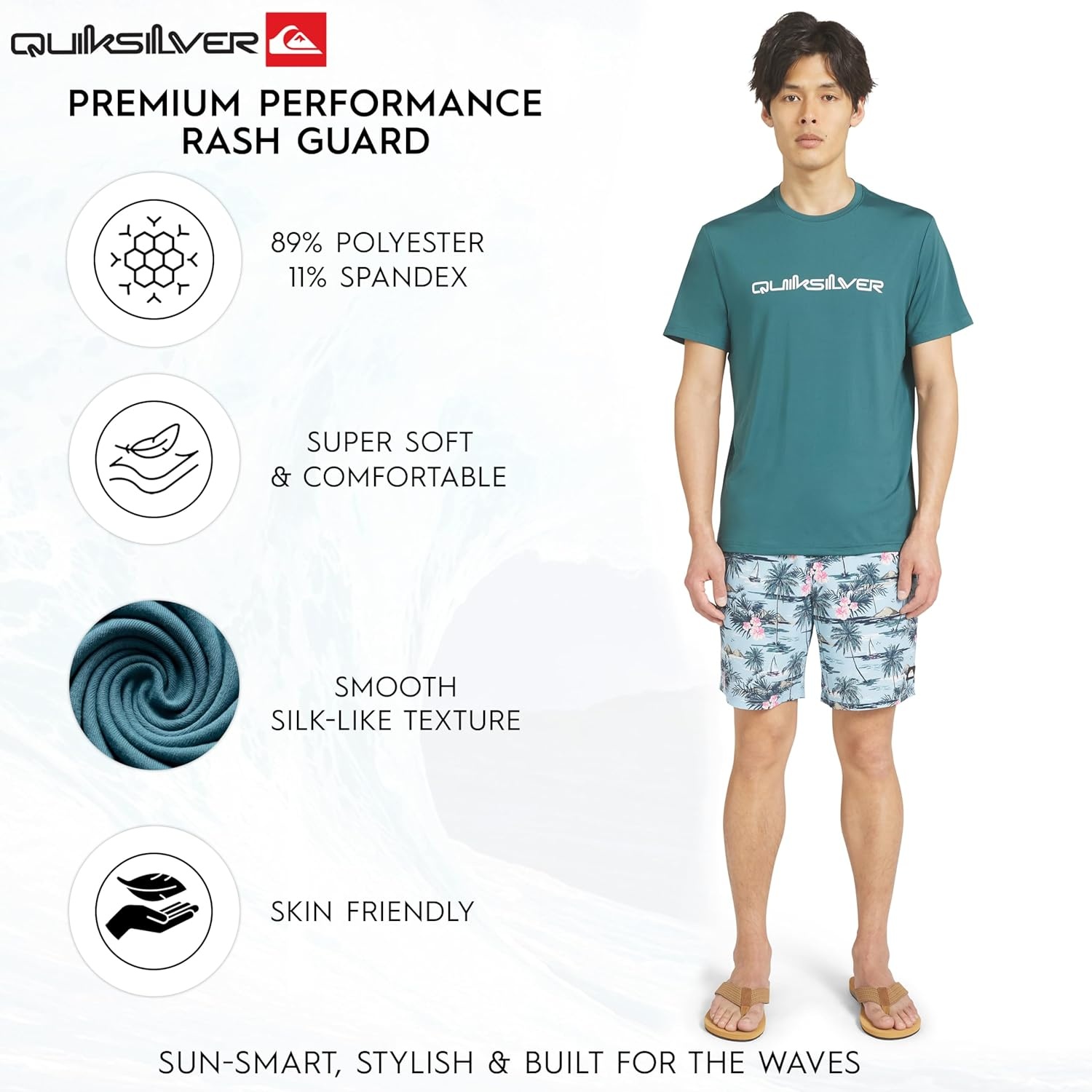 image:imageQuiksilver Mens Swimwear Regular Fit UPF 50 Short Sleeve Sun TeeMediterranea