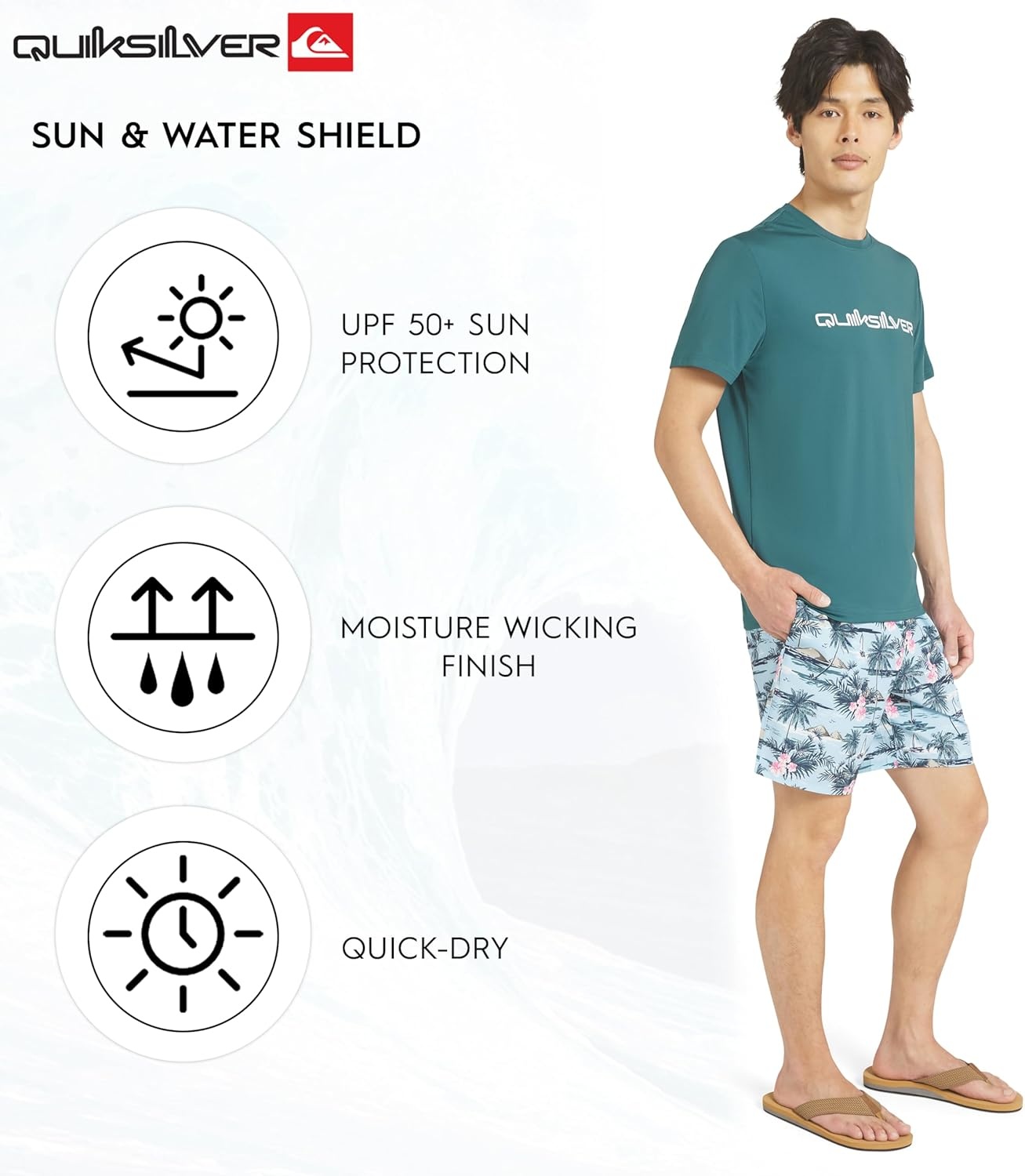 image:imageQuiksilver Mens Swimwear Regular Fit UPF 50 Short Sleeve Sun TeeMediterranea