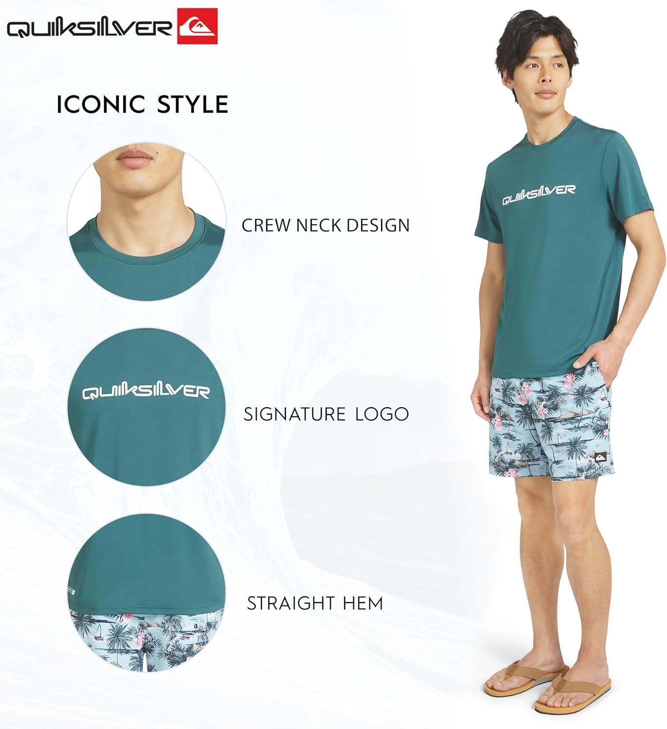 image:imageQuiksilver Mens Swimwear Regular Fit UPF 50 Short Sleeve Sun TeeMediterranea