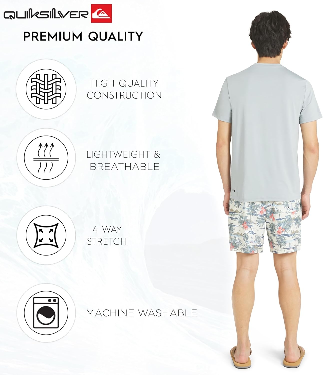 image:imageQuiksilver Mens Swimwear Regular Fit UPF 50 Short Sleeve Sun TeeQuarry
