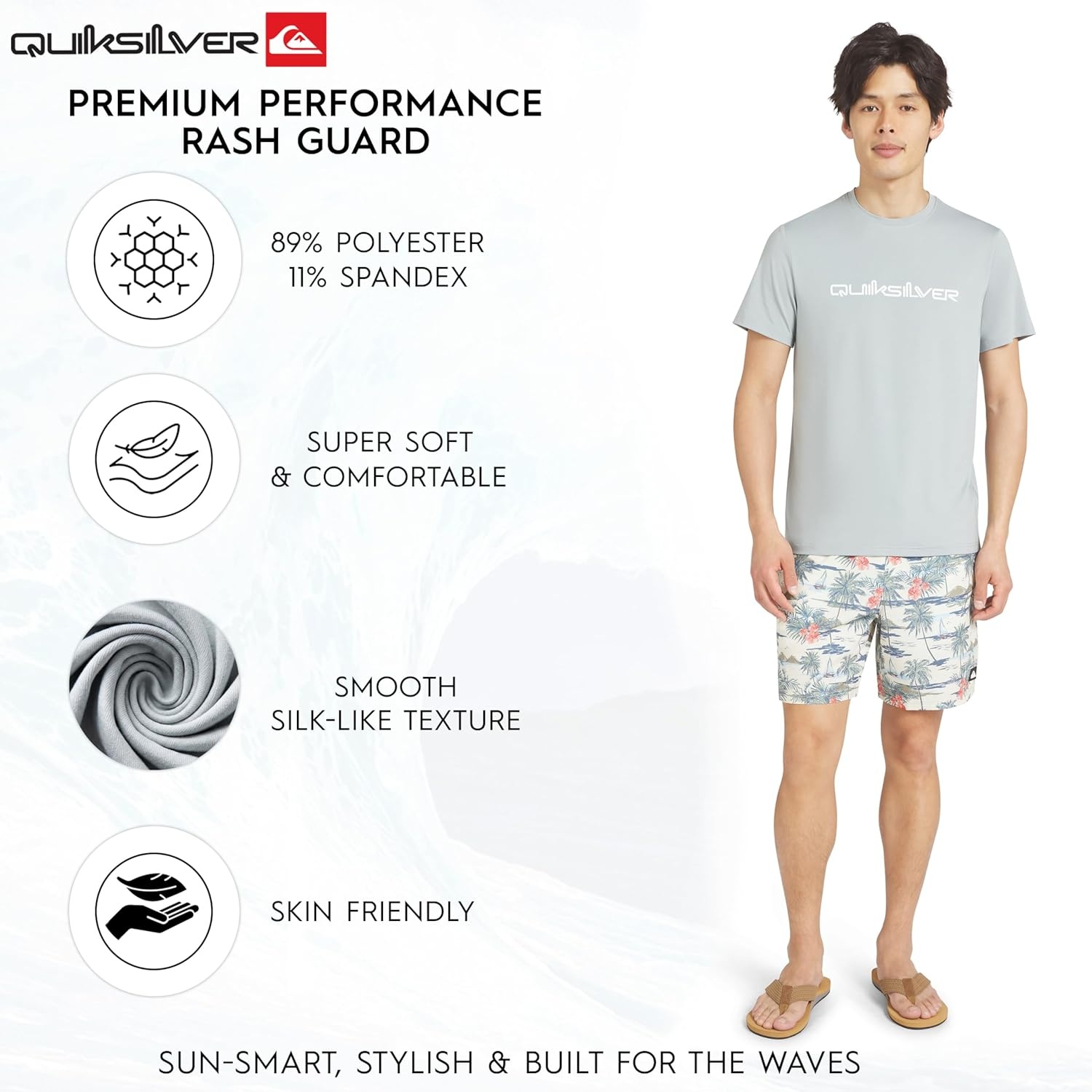 image:imageQuiksilver Mens Swimwear Regular Fit UPF 50 Short Sleeve Sun TeeQuarry
