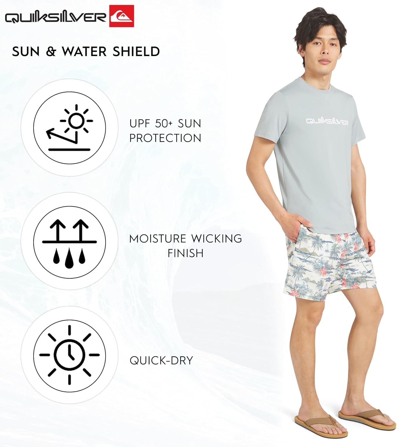 image:imageQuiksilver Mens Swimwear Regular Fit UPF 50 Short Sleeve Sun TeeQuarry