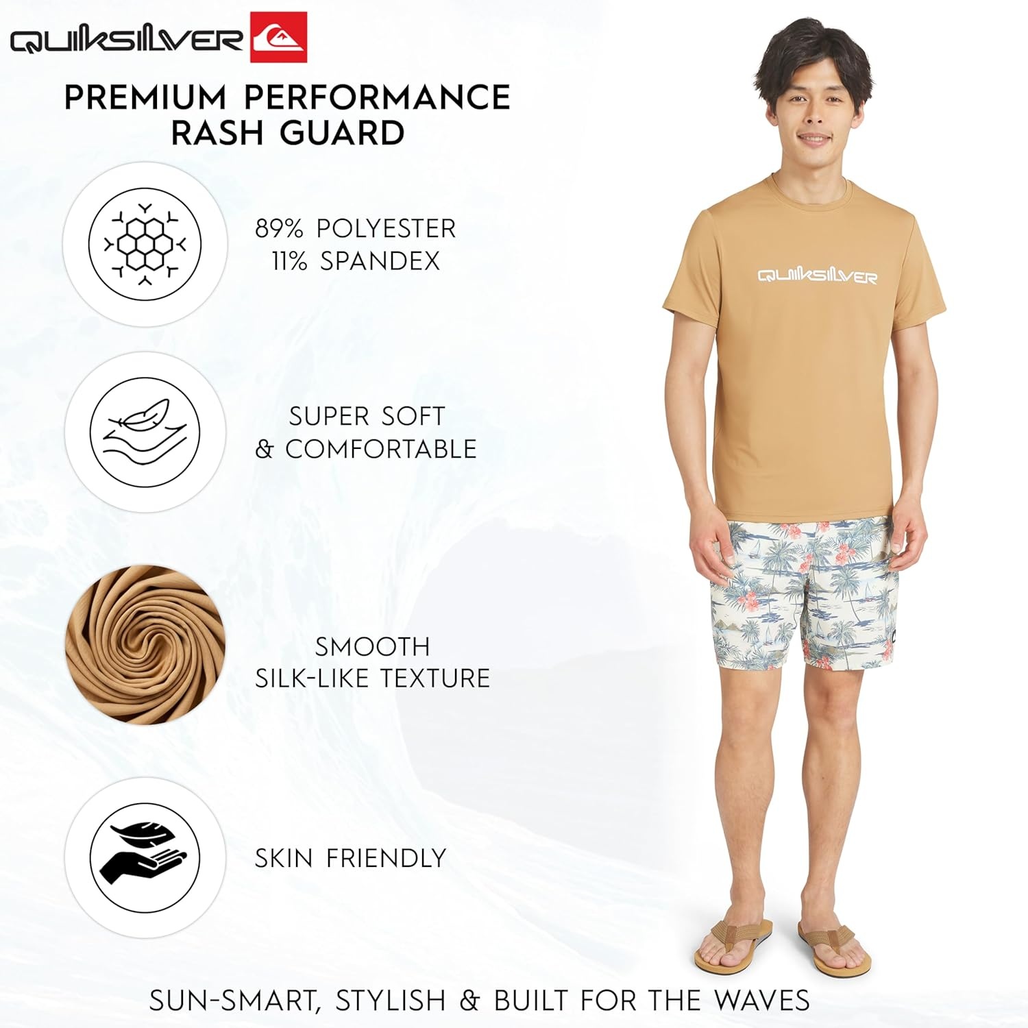 image:imageQuiksilver Mens Swimwear Regular Fit UPF 50 Short Sleeve Sun TeeTobacco Brown