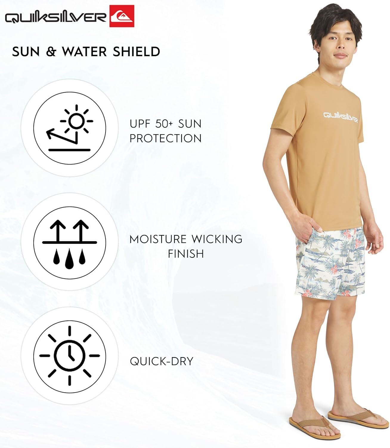 image:imageQuiksilver Mens Swimwear Regular Fit UPF 50 Short Sleeve Sun TeeTobacco Brown