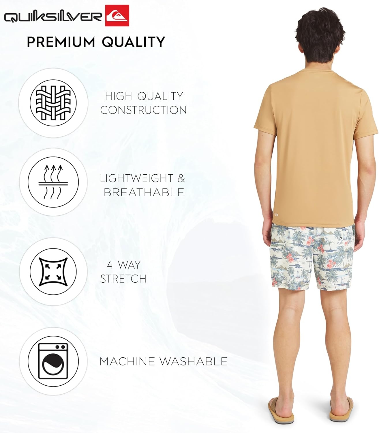 image:imageQuiksilver Mens Swimwear Regular Fit UPF 50 Short Sleeve Sun TeeTobacco Brown