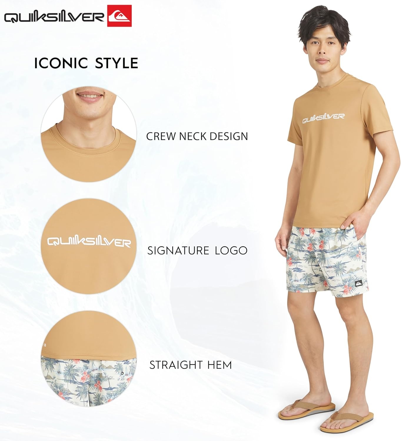image:imageQuiksilver Mens Swimwear Regular Fit UPF 50 Short Sleeve Sun TeeTobacco Brown