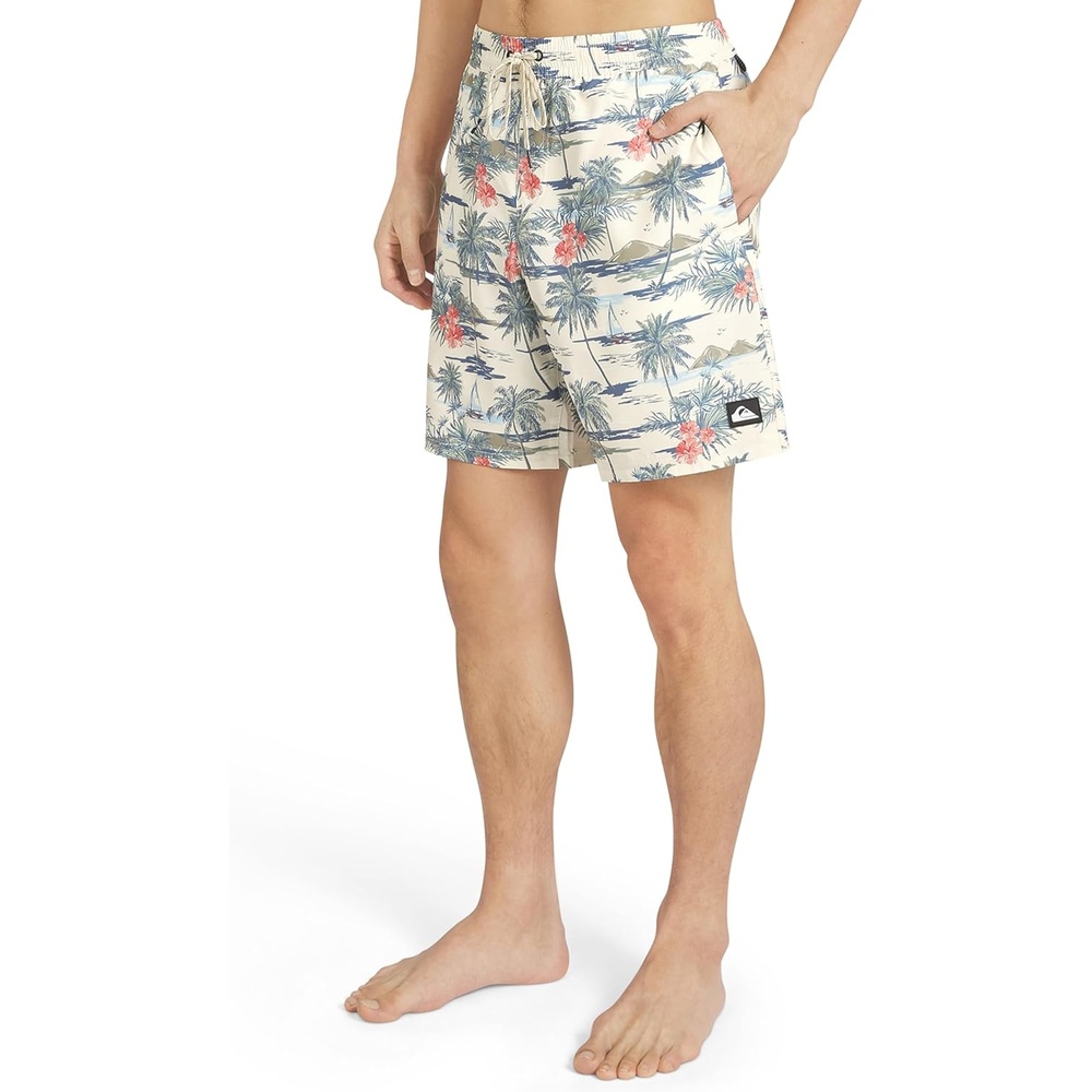 image:imageQuiksilver Mens Swimwear Regular Fit Stretchable Comfort Liner Swim Trunks SXXLFloral Design Bone White